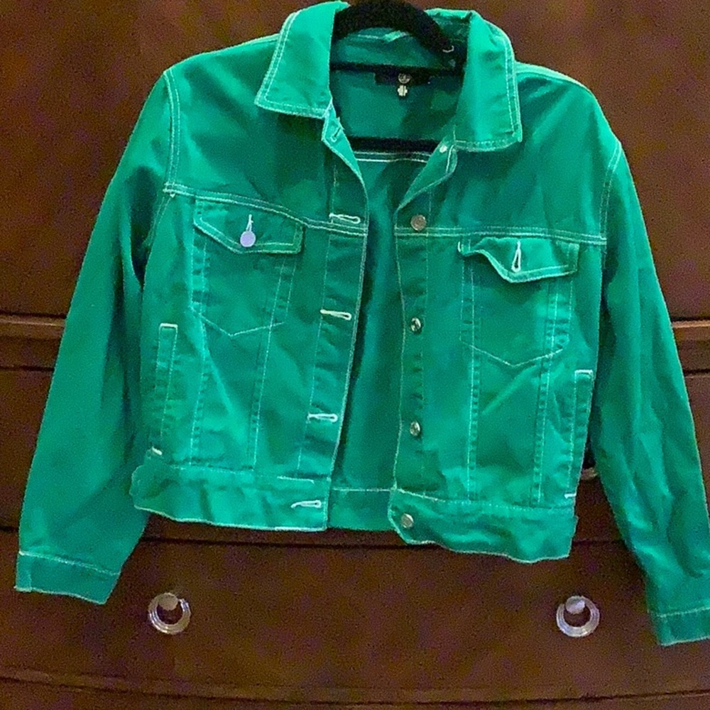 Green denim jacket